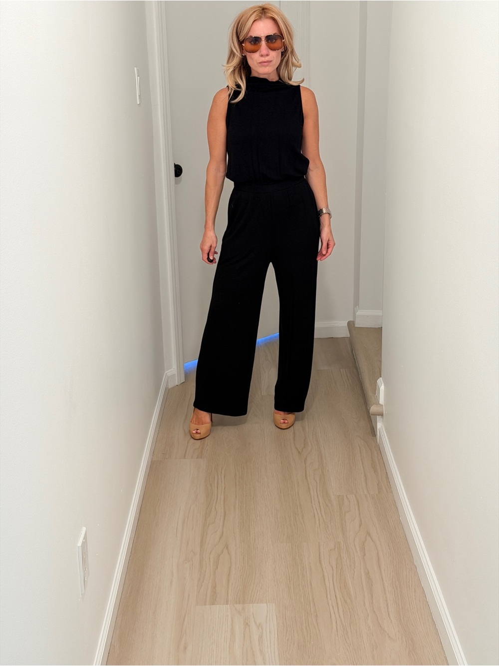 Black Sleeveless Wide-Leg Jumpsuit